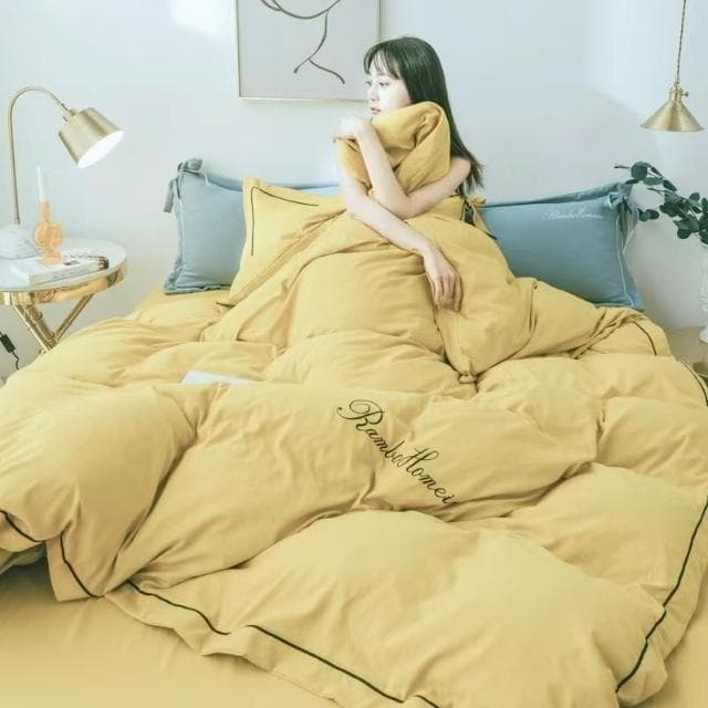 少女心蝴蝶結水洗棉四件套被罩超柔裸睡床品被套床單床笠四季通用