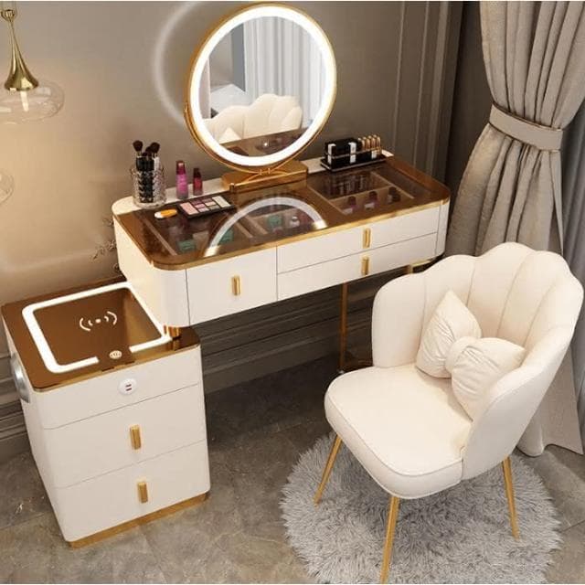 智能梳妝台 無線充電+藍芽音響+贈送四件套 臥室 北歐風 化妝桌椅組 鏡子化妝鏡 梳妝桌 梳妝檯 化妝檯 化妝品收納櫃