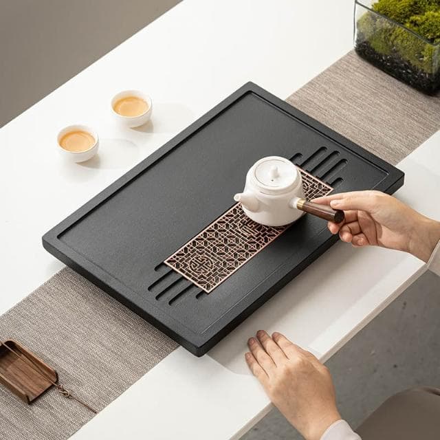 石英石茶盤 家用功夫茶具 整塊茶臺 排水小型 烏金/瓷石/泡茶海 簡約茶托