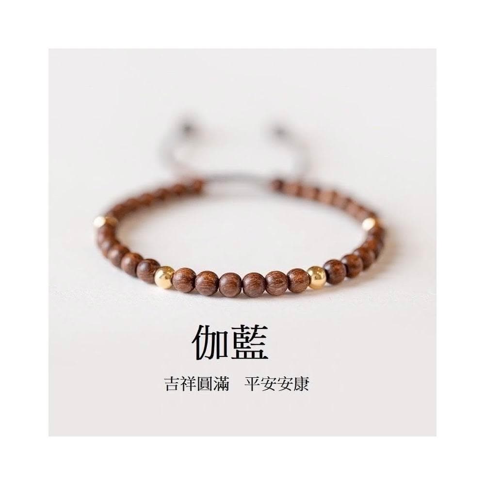 【開運堂】伽藍 ４ＭＭ金絲檀木佛珠鍍１４Ｋ金珠手鏈手工飾品小禮物招財轉運珠女復古聖誕節情人節情侶 開運堂