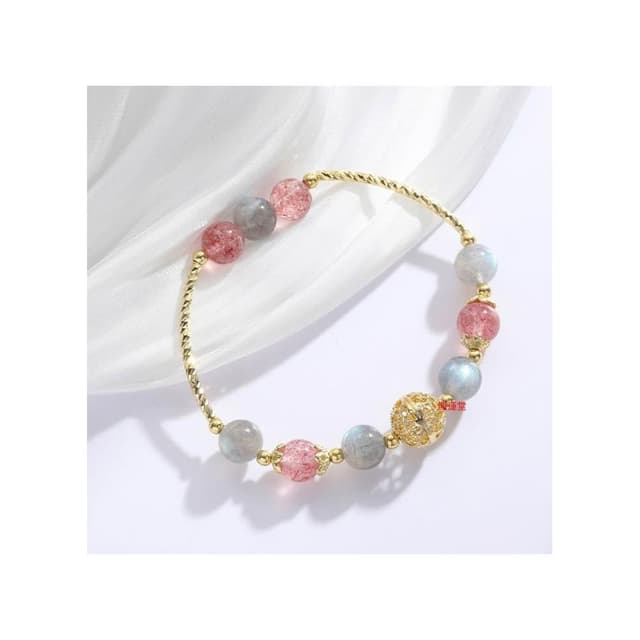 【開運堂】現貨 天然８mm草莓晶灰月光石手鍊女招桃花鏤空球閨蜜情人節禮物 開運堂