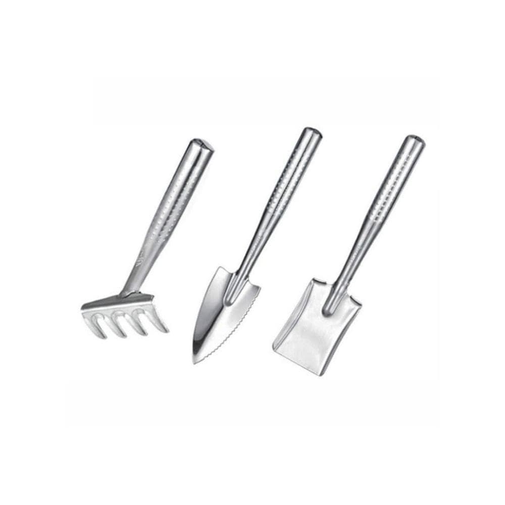 豪划算  3支組 一體成形 不鏽鋼 鏟子組合 多肉植物 小盆栽 挖土工具 尖鏟 耙子 小鐵鍬 園藝組合