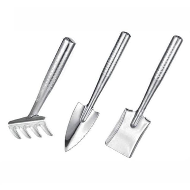 豪划算  3支組 一體成形 不鏽鋼 鏟子組合 多肉植物 小盆栽 挖土工具 尖鏟 耙子 小鐵鍬 園藝組合
