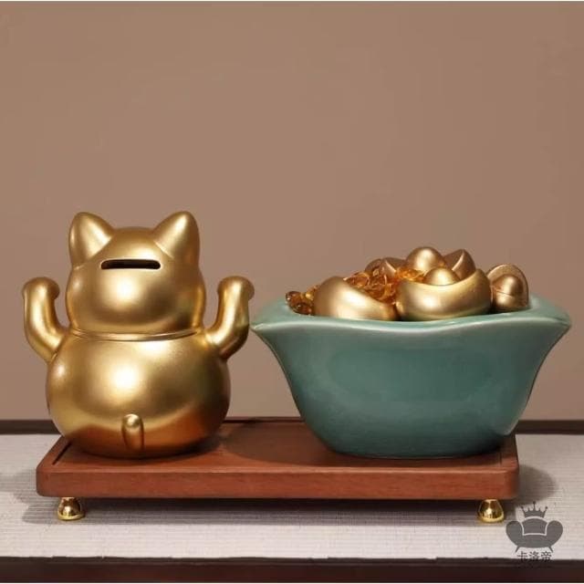 陶瓷聚寶盆 宅配免運 辦公室裝飾品 新中式家居客廳擺件 招財擺件 開業禮物 元寳盆擺飾 家居裝飾 玄關擺件RFH62