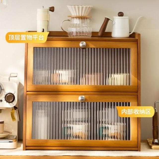 日式馬克杯收納櫃 桌上馬克杯架 咖啡機旁梯形置物架 咖啡杯茶杯茶具水杯收納架 保養品櫃香水櫃防塵附門二層三層香水收納櫃子