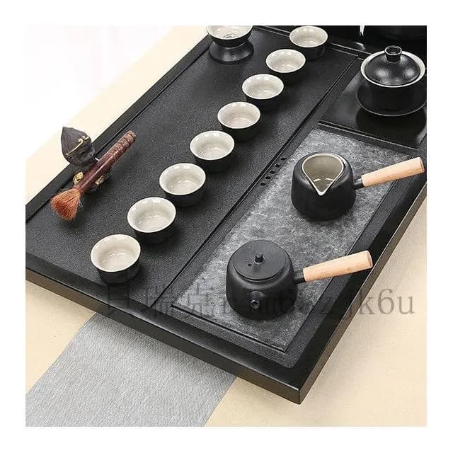 送禮佳品 天然烏金石茶盤組 整塊原石全傢用功夫茶臺 客廳簡約茶臺 石材茶具全套