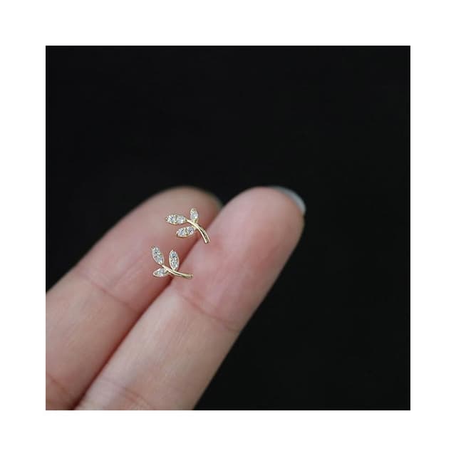 Sweet Air Y0423 水鑽嫩芽純銀耳針 通體純銀 S925純銀 鍍14K金 養耳洞純銀葉子造型耳環 純銀耳釘