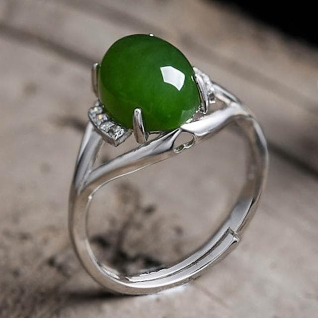 【EMMA SUE】碧玉戒指 新中式 古風 純銀戒指 鋯石戒指 和田玉 開口可調節 高級感 飾品 戒指 女生戒指 女戒 送長輩 禮物