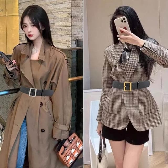 【EMMA SUE】寬腰帶 方頭腰帶 金扣腰帶 真皮腰帶 腰封 黑色腰帶 皮帶 腰帶 女生皮帶 真皮皮帶 牛皮腰帶 女腰帶 生日禮物