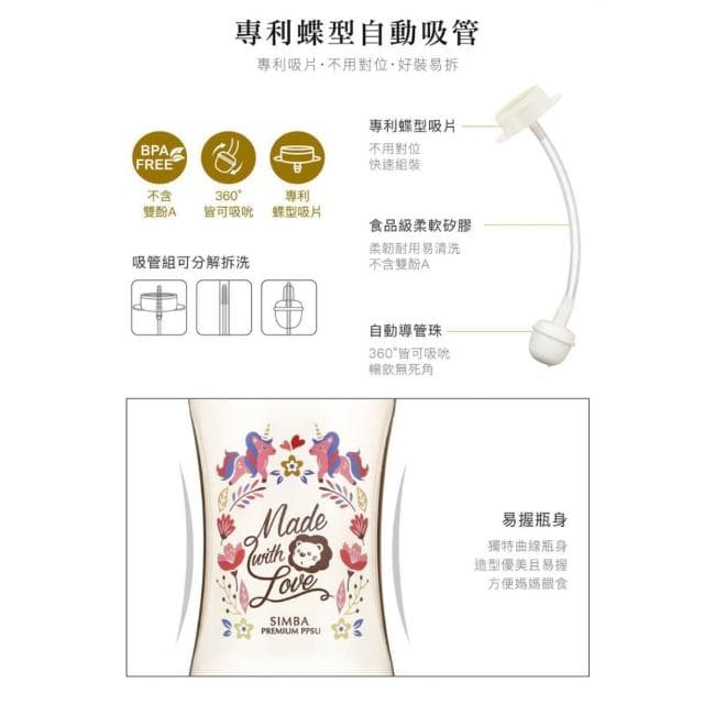 【Simba 小獅王辛巴】小獅王辛巴 桃樂絲PPSU寬口雙凹 寬口葫蘆 自動把手奶瓶  仁仁藥局  尺寸齊全 奶瓶 ppsu小獅王奶瓶 寬口奶瓶