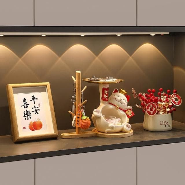 桃甜也居家生活 招財貓鑰匙收納玄關裝飾品擺設家居入戶門口鞋櫃客廳喬遷新居禮品