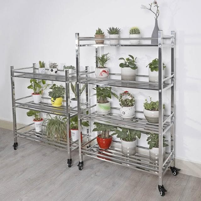 不鏽鋼帶輪花架 帶輪花架 盆栽架無漆花架 置物架 防銹防水 花盆架 可移動花架 園藝花架 植物架 陽臺花架