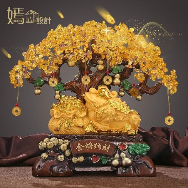 金蟾招財擺件黃水晶發財搖錢樹辦公室收銀臺飯店高檔大氣開業禮物