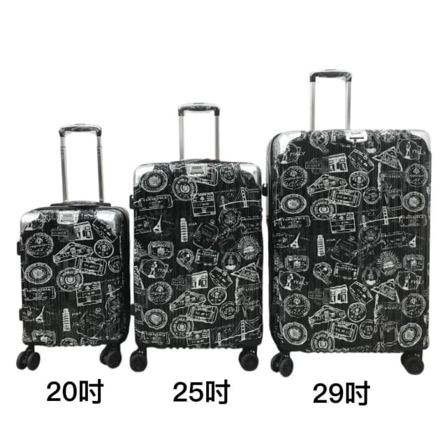 【YC Eason】特色郵戳 超美鏡面行李箱 避震靜音輪 可加大 杯架 鏡面行李箱 旅行箱 登機箱20吋/24吋/28吋