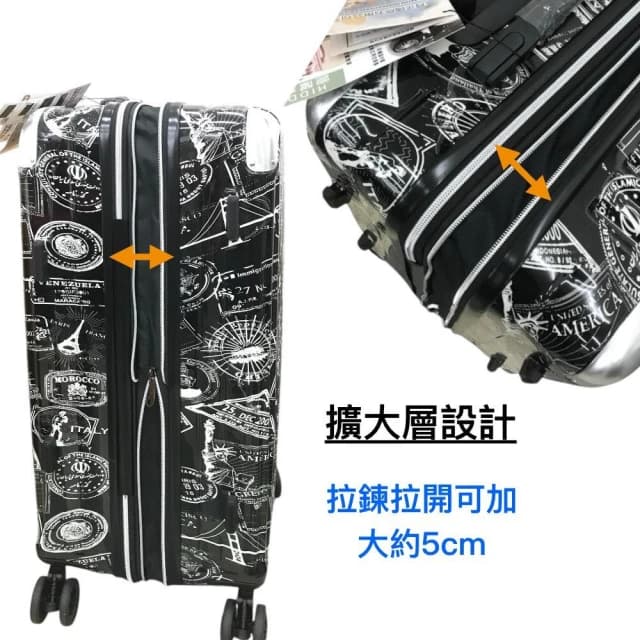 【YC Eason】特色郵戳 超美鏡面行李箱 避震靜音輪 可加大 杯架 鏡面行李箱 旅行箱 登機箱20吋/24吋/28吋