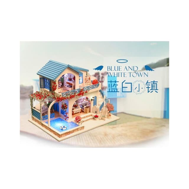 大旺小舖:台北現貨DIY小屋藍白小镇 袖珍屋娃娃屋材料包 生日結婚母親節情人節聖誕交換禮物 實體店面