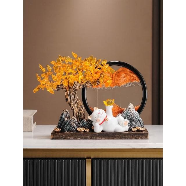 發財樹招財進寶擺件招財貓流沙畫辦公室喬遷開業大吉禮物高檔禮品