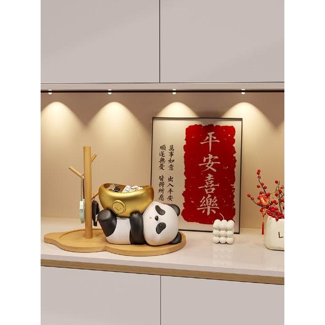 可愛熊貓鑰匙收納玄關擺件創意入戶進門口家居裝飾品喬遷新居禮物