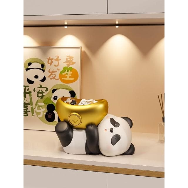 可愛熊貓鑰匙收納玄關擺件創意入戶進門口家居裝飾品喬遷新居禮物
