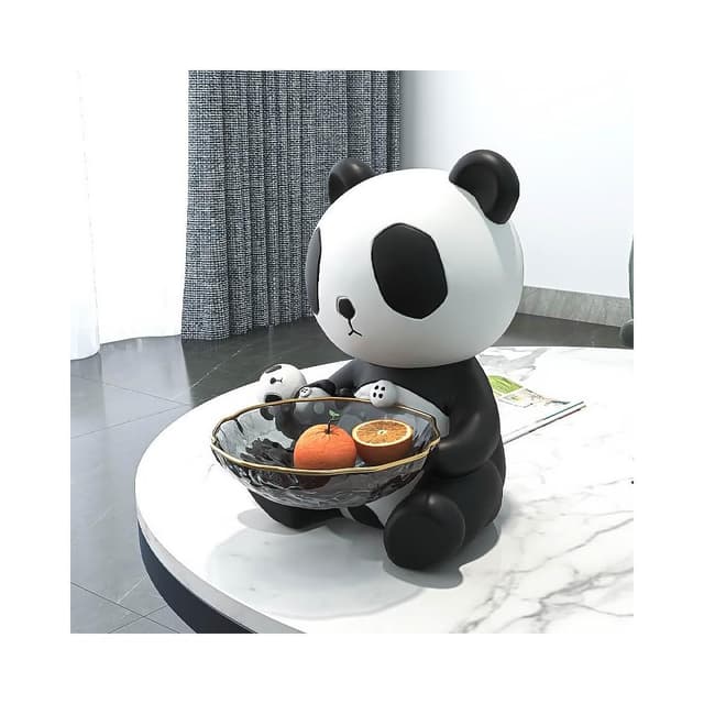 創意熊貓託盤擺件入戶玄關鑰匙收納家居裝飾品客廳電視櫃喬遷禮物