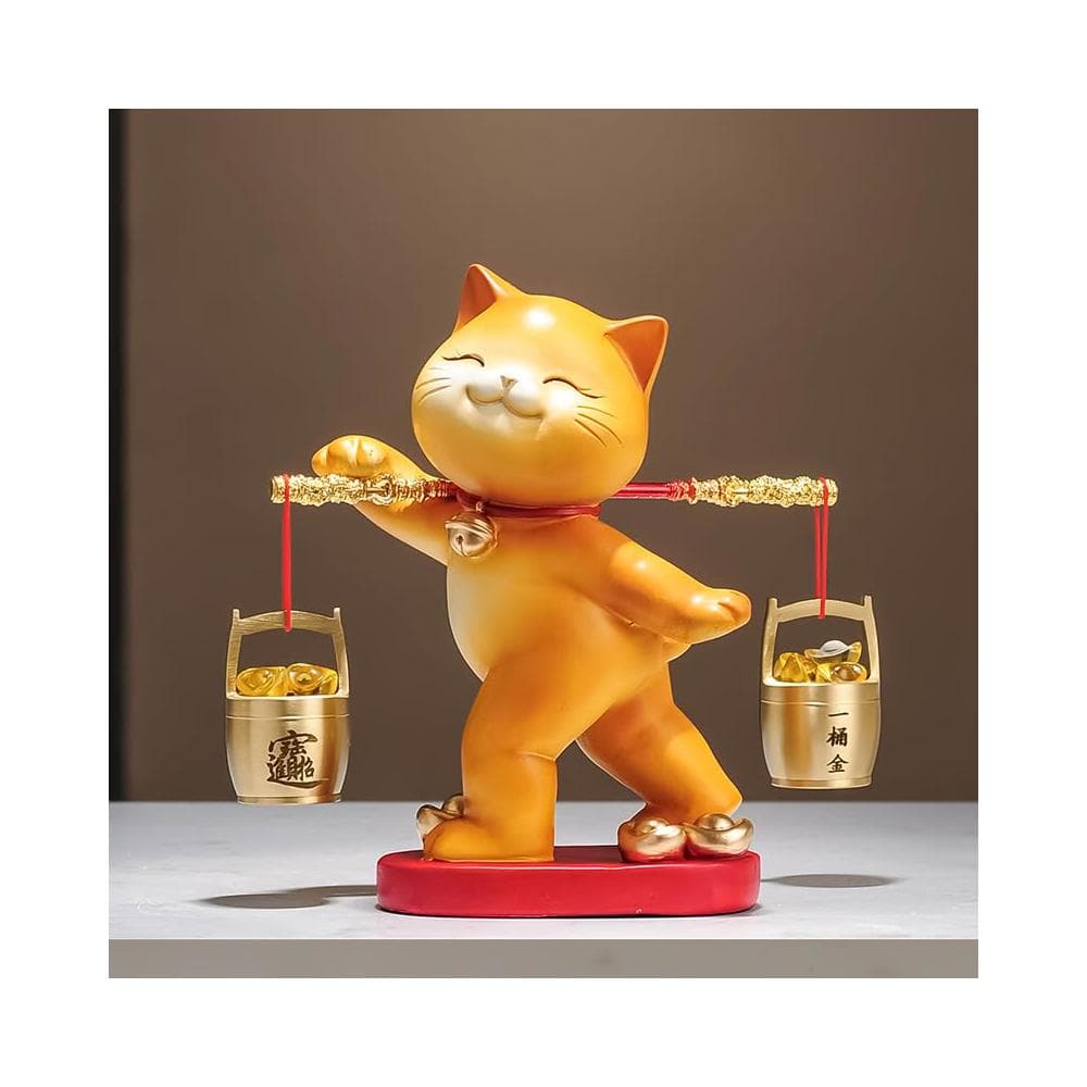 一桶金招財貓擺件喬遷開業禮物新中式客廳電視櫃公司收銀臺裝飾品