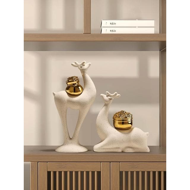 新中式麋鹿擺件客廳陶瓷裝飾品玄關電視櫃酒櫃喬遷新居禮物