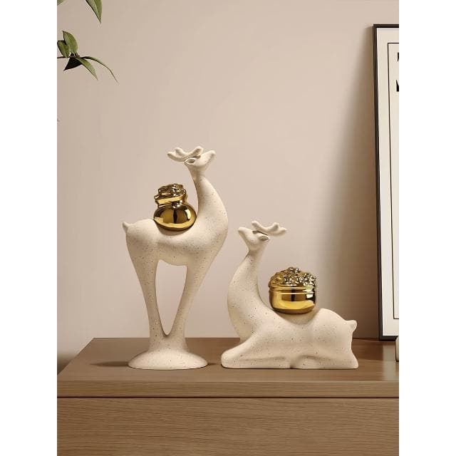 新中式麋鹿擺件客廳陶瓷裝飾品玄關電視櫃酒櫃喬遷新居禮物