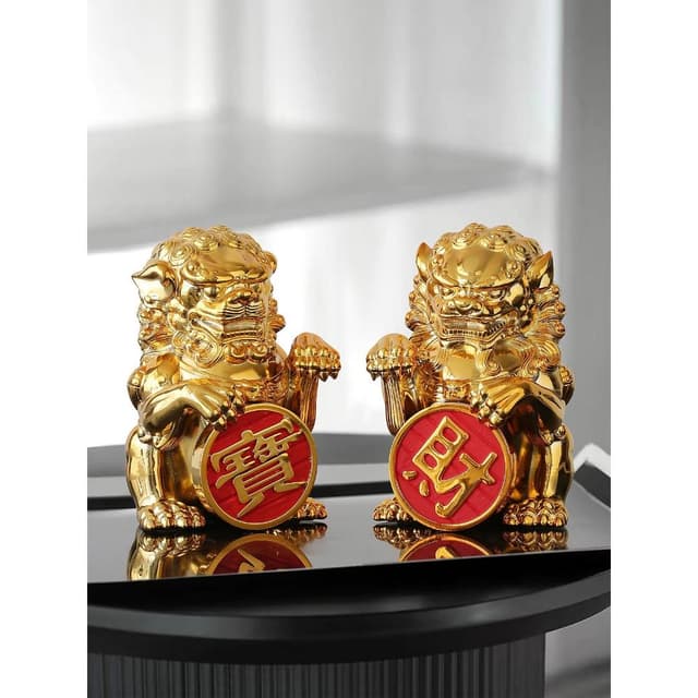 招財獅子擺件一對客廳電視櫃創意家居裝飾品輕奢開店開業喬遷禮物