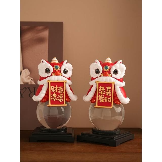 新中式醒獅水晶球擺件客廳玄關家居飾品店鋪前臺舞獅開業喬遷禮物
