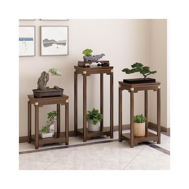 輕奢中式竹制花台加寬魚缸架花架家用客廳盆栽置物架陽臺植物架