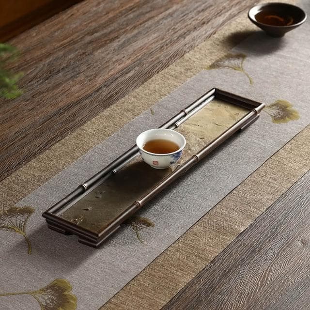 竹制石麵茶盤岩石臺面壺承幹泡臺茶具收納盤梅鹿竹幹泡盤茶道配件