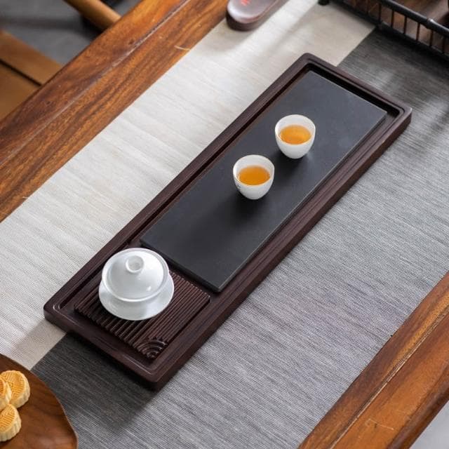 茶盤茶具客廳家用茶海電木款茶託盤幹泡臺烏金石小號茶臺戶外排水