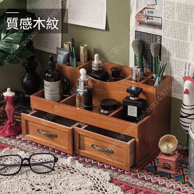 木質化妝品收納架-多格款 台灣出貨 開立發票 保養品收納 口紅收納 化妝收納 化妝盒-輕居家8826