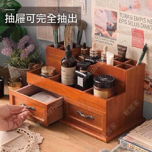 木質化妝品收納架-多格款 台灣出貨 開立發票 保養品收納 口紅收納 化妝收納 化妝盒-輕居家8826
