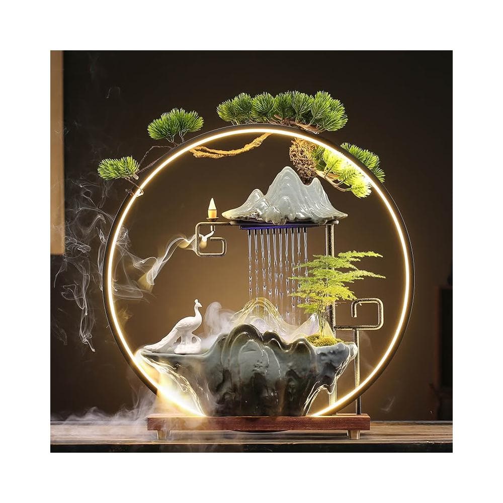 創意流水生財迴圈水招財噴泉辦公室桌面倒流香爐擺件開業喬遷禮物