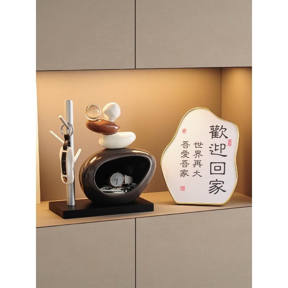 石來運轉鑰匙收納玄關擺件入戶客廳酒櫃電視櫃玄關裝飾品喬遷禮物