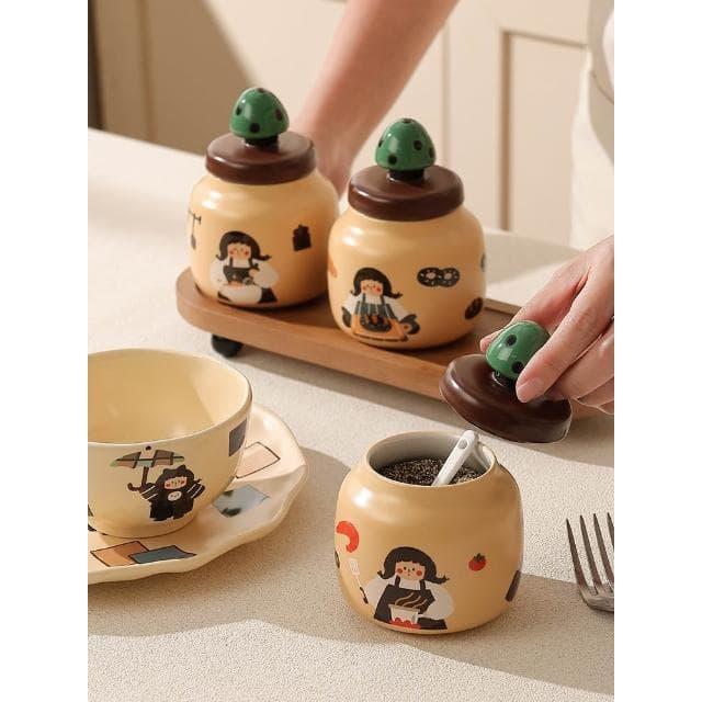 日式調料罐套裝家用廚房收納盒陶瓷調味罐瓶味精鹽罐喬遷新居禮物