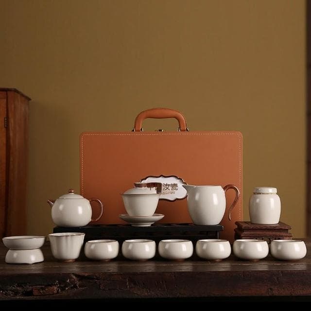 Jimi 集米 汝窯功夫茶具套組 輕奢高檔家用陶瓷蓋碗茶杯 泡茶壺禮品 禮盒裝 茶器13件套