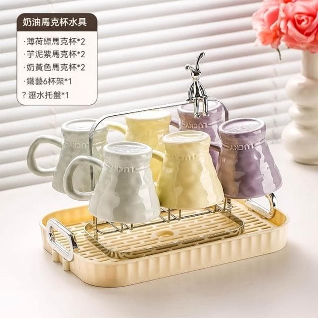 Jimi 集米 輕奢高品質水杯 下午茶茶具 奶油風現代水杯套裝 家用茶杯待客陶瓷水杯 喬遷新居禮物