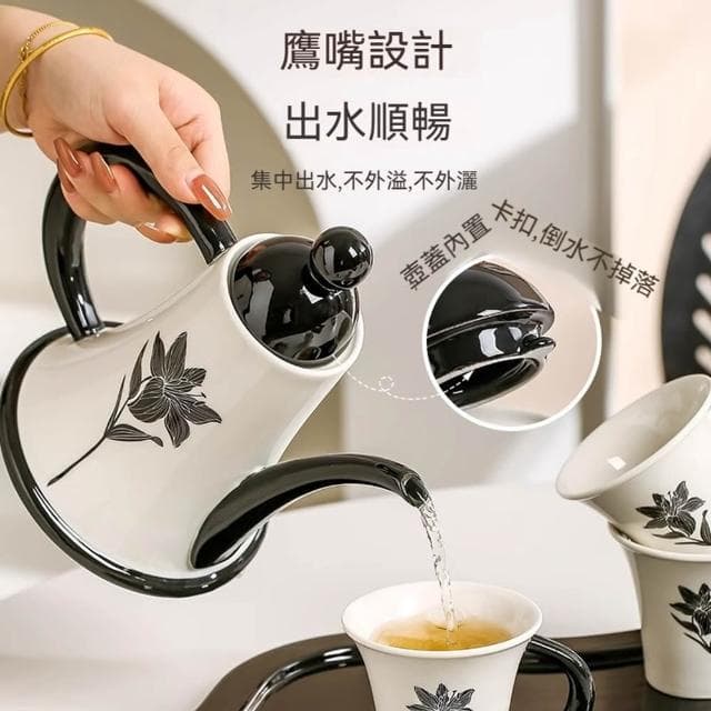Jimi 集米 復古風陶瓷茶具套裝 高級感百合茶具 下午茶茶壺茶具 喬遷新居禮物
