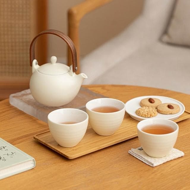Jimi 集米 奶油風提梁壺 功夫茶具套裝 家用辦公室高顏值禮盒裝茶壺茶杯 便攜式功夫茶具