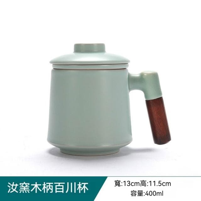 Jimi 集米 汝窯陶瓷茶杯 茶分離辦杯 公室馬克杯 個人專用杯 送親友長輩禮物 禮盒裝