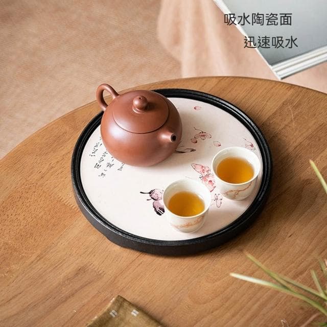 Jimi 集米 茶盤 茶台 創意速乾吸水乾泡盤 陶瓷壺承茶盤 家用簡約黑陶功夫茶具 小茶台