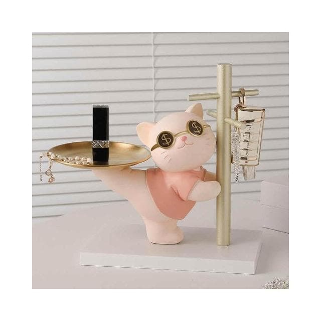 玄關鑰匙收納 招財貓擺件 入戶家居客廳托盤 裝飾品 搬家喬遷新居禮物