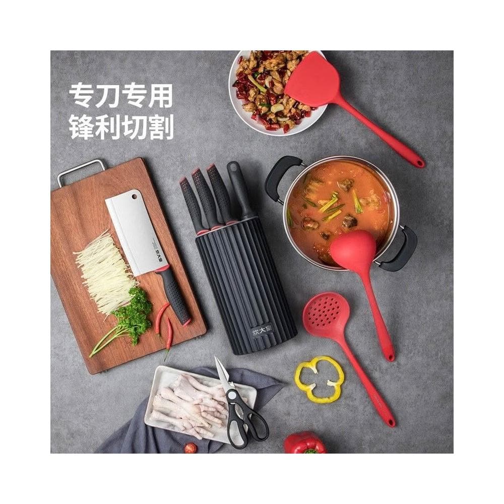 炊大皇刀具套裝十件套不銹鋼刀具菜刀不粘鍋矽膠鍋勺廚具套裝