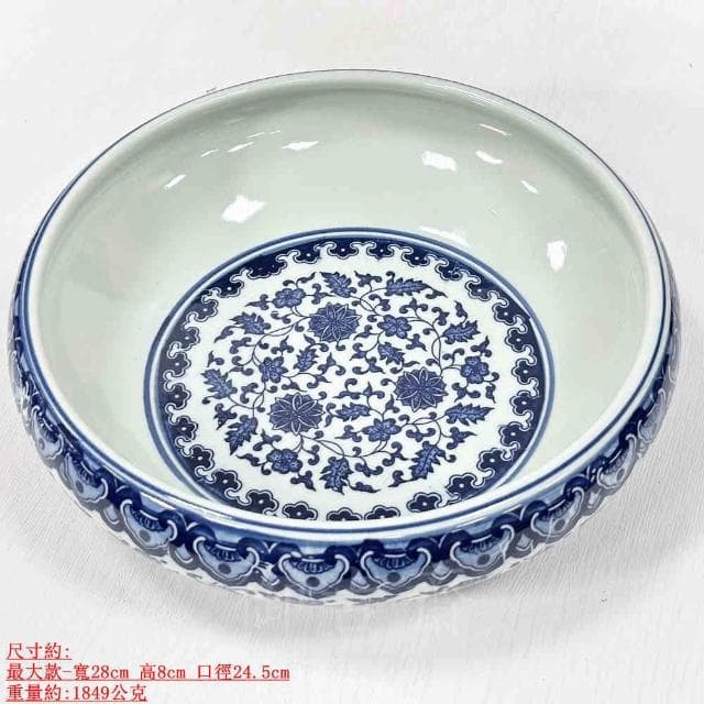 【御古齋】景德鎮 青花瓷 花開富貴 大茶洗 筆洗 花盆 茶道六君子 茶具配件 陶瓷工藝品 多種尺寸 0725