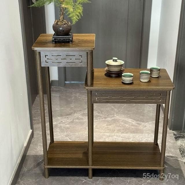 組閤花架 新中式高低置物架 加寬客廳落地2024新款階梯花幾魚缸架子 落地式弔蘭架 仿古花幾 植物架 聚寶盆架 盆栽架