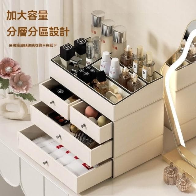 化妝品收納盒桌面大容量高級感家用口紅保養品置物架輕奢高檔(置物盒 整理箱 收納盒 收納箱)