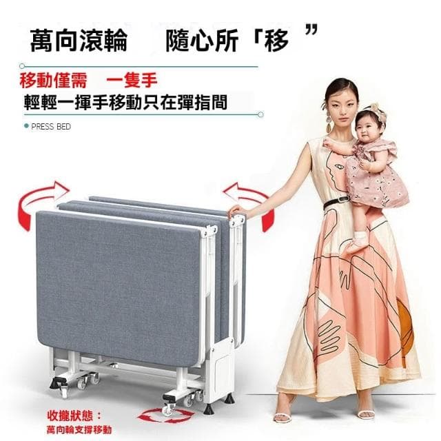 🔥小空間必備免安裝🔥90cm簡約四折收納折疊床單人床(棉麻面料/高彈海綿/午休床/午睡床/折疊收納/床架/租屋/行軍床/陪護床)