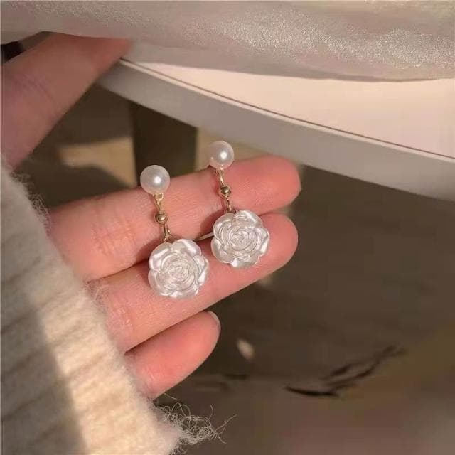 珍珠玫瑰耳環 飾品 耳釘 網美 高級感 耳飾 氣質百搭 耳環 韓國 耳針